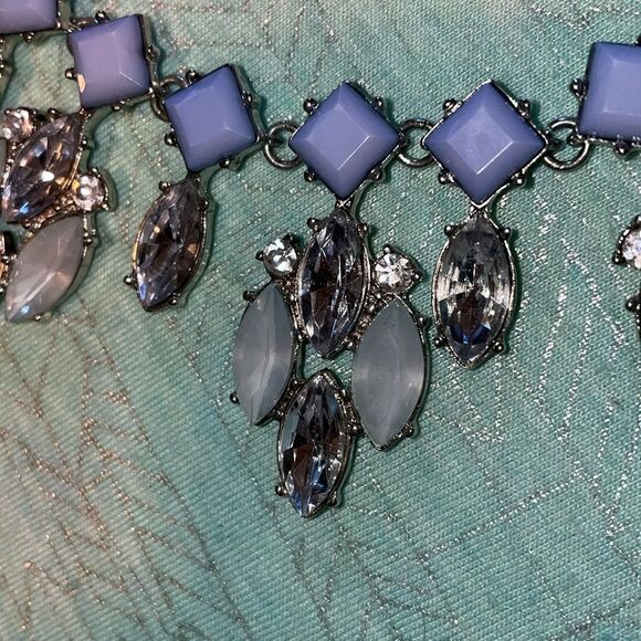 Light blue collar necklace w adjustable silver chain marquis clusters dazzling - Picture 2 of 16